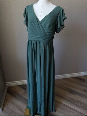NWT Ever Pretty Green V-Neck Flutter Sleeve Maxi Dress, Size 10